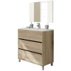 Meuble de salle de bain avec 3 portes coloris chêne cambian - Hauteur 88 x largeur 81,5 x profondeur 46,5 cm