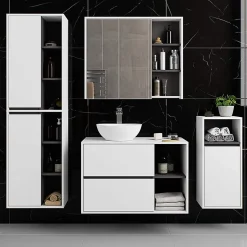 Meuble de salle de bain, blanc/gris graphite, 35 x 80 x 30 cm