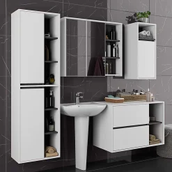 Meuble de salle de bain, blanc/gris graphite, 35 x 80 x 30 cm