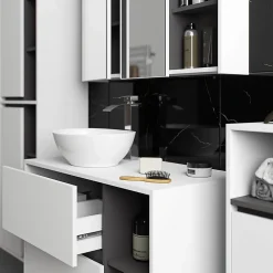 Meuble de salle de bain, blanc/gris graphite, 35 x 80 x 30 cm
