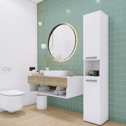 Meuble de salle de bain, blanc mat, blanc brillant, 30 x 174 x 30 cm