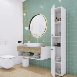 Meuble de salle de bain, blanc mat, blanc brillant, 30 x 174 x 30 cm