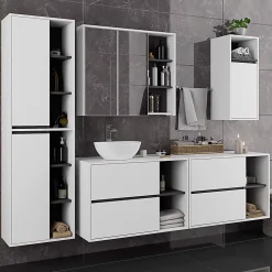 Meuble de salle de bain, blanc/gris graphite, 90 x 75 x 15 cm
