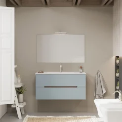 Meuble De Salle De Bain Bleu Mat Et Chêne Naturel 100 Cm - Magnolia