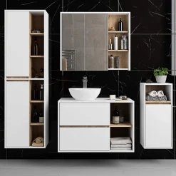 Meuble de salle de bain, blanc/chêne Sonoma, 90 x 75 x 15 cm