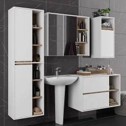 Meuble de salle de bain, blanc/chêne Sonoma, 90 x 75 x 15 cm