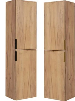 Meuble de salle de bain, Chêne Craft, poignée dorée, 35 x 136 x 27 cm
