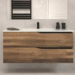 Meuble de salle de bain 120cm simple vasque - 2 tiroirs - tabaco (bois foncé) - LUNA