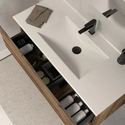 Meuble de salle de bain 120cm simple vasque - 2 tiroirs - tabaco (bois foncé) - LUNA