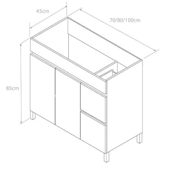 Meuble de salle de bain 70cm simple vasque sans miroir sur pieds avec portes et tiroirs - blanc - HARO