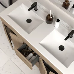 Meuble de salle de bain 120cm double vasque sans miroir sur pieds avec portes et tiroirs - cambrian (chêne clair) - HARO