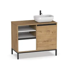 Meuble de salle de bain coloris chêne doré / pieds noir - Hauteur 81 x Longueur 100 x Profondeur 51 cm