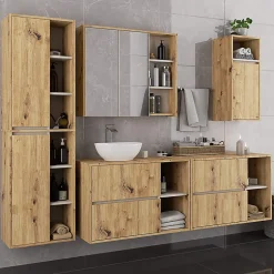 Meuble de salle de bain, chêne artisanal/cachemire, 90 x 75 x 15 cm