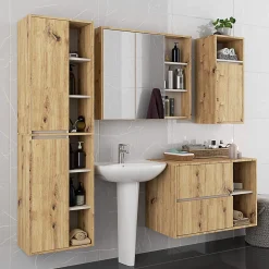 Meuble de salle de bain, chêne artisanal/cachemire, 90 x 75 x 15 cm