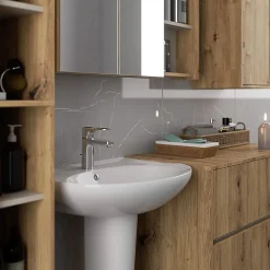 Meuble de salle de bain, chêne artisanal/cachemire, 90 x 75 x 15 cm