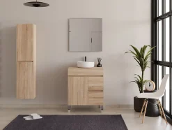 Meuble de salle de bain 80cm sur pieds avec plateau et 1 vasque à poser Ares - sans miroir - portes et tiroirs - cambrian - HARO