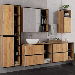Meuble de salle de bain, chêne artisanal/noir, 90 x 75 x 15 cm