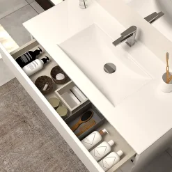 Meuble de salle de bain 100cm simple vasque - sans miroir - 3 tiroirs - blanc - MAYOR
