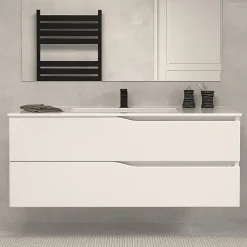 Meuble de salle de bain 120cm simple vasque - sans miroir - 2 tiroirs - blanc - LUNA