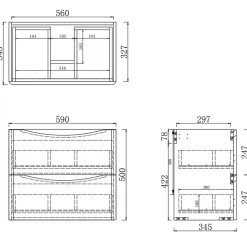 Meuble de salle de bain 60cm avec 2 tiroirs, suspendu Blanc + Chêne