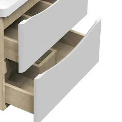 Meuble de salle de bain 60cm avec 2 tiroirs, suspendu Blanc + Chêne
