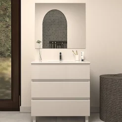 Meuble de salle de bain 60cm simple vasque - 3 tiroirs - blanc - MAYOR