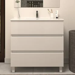 Meuble de salle de bain 60cm simple vasque - 3 tiroirs - blanc - MAYOR