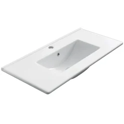 Meuble de salle de bain 120cm avec double vasque - 3 tiroirs et colonne de rangement - tabaco (chêne foncé) - MATA