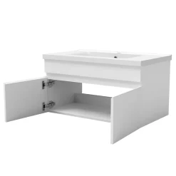 Meuble de salle de bain 80cm à double porte, suspendu, blanc