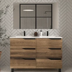 Meuble de salle de bain 120cm double vasque - 6 tiroirs - tabaco (bois foncé) - MATA