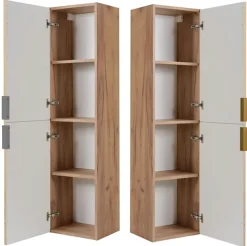 Meuble de salle de bain, Chêne Craft, poignée argentée, 35 x 136 x 27 cm