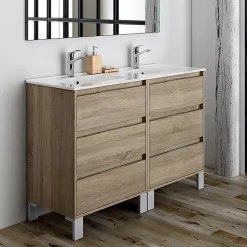 Meuble de salle de bain 120cm double vasque - 6 tiroirs - sans miroir - TIRIS 3C - cambrian (chêne)
