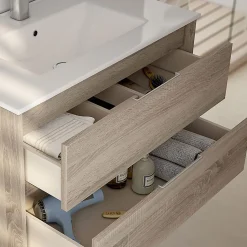 Meuble de salle de bain 120cm double vasque - 6 tiroirs - sans miroir - TIRIS 3C - cambrian (chêne)