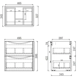 Meuble de salle de bain 50cm avec 2 tiroirs, suspendu Blanc + Chêne