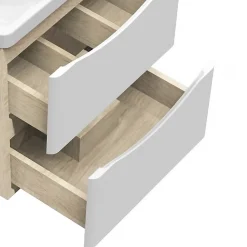 Meuble de salle de bain 50cm avec 2 tiroirs, suspendu Blanc + Chêne