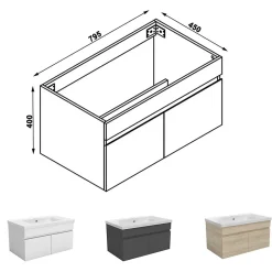 Meuble de salle de bain 80cm à double porte, suspendu, Anthracite