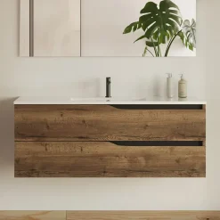 Meuble de salle de bain 120cm simple vasque - sans miroir - 2 tiroirs - tabaco (bois foncé) - LUNA
