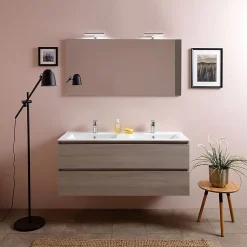 Meuble De Salle De Bain 120Cm Lion Elm Avec Double Vasque Et Miroir 120X60 Berlin