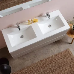 Meuble De Salle De Bain 120Cm Lion Elm Avec Double Vasque Et Miroir 120X60 Berlin