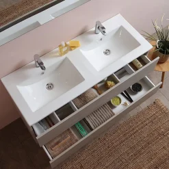 Meuble De Salle De Bain 120Cm Lion Elm Avec Double Vasque Et Miroir 120X60 Berlin