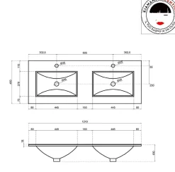Meuble De Salle De Bain 120Cm Lion Elm Avec Double Vasque Et Miroir 120X60 Berlin