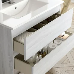 Meuble de salle de bain 100cm simple vasque - 3 tiroirs - sans miroir - PALMA - hibernian (bois blanchi)