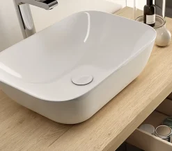 Meuble de salle de bain 100cm avec vasque à poser arrondie - 2 tiroirs - sans miroir - roble (chêne clair) - KING