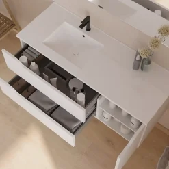 Meuble de salle de bain 120cm avec vasque à gauche - sans miroir - 2 tiroirs et 1 placard - blanc - ZARZA
