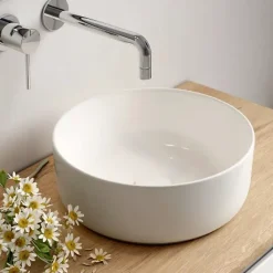 Meuble de salle de bain 100cm avec plateau, vasque à poser à droite Ares et miroir - 2 tiroirs et 1 placard - roble - ZARZA
