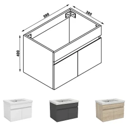 Meuble de salle de bain 60cm à double porte, suspendu, blanc