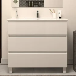 Meuble de salle de bain 80cm simple vasque - sans miroir - 3 tiroirs - blanc - MAYOR