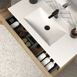 Meuble de salle de bain 80cm simple vasque - sans miroir - 3 tiroirs - madera miel (bois clair) - MATA