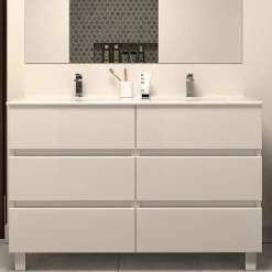 Meuble de salle de bain 120cm double vasque - sans miroir - 6 tiroirs - blanc - MAYOR