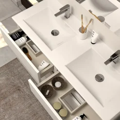 Meuble de salle de bain 120cm double vasque - sans miroir - 6 tiroirs - blanc - MAYOR